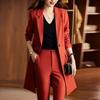 Elegante Conjunto de Blazer e Calça Social para Negócios Feminino 2025 Novo Primavera e Outono Tamanho Grande Comprimento Médio Conjunto de Duas Peças
