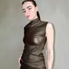Pby5721 Roupas Europeias e Americanas Transfronteiriças Ombro Oblíquo Jaqueta de Couro Slim Verão Nova Tendência de Rua Top Sem Ombro Feminino t