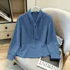 Blusa de gasa blanca de manga larga estilo coreano suelta con lazo, profesional, elegante, para mujer, otoño