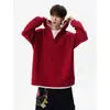 Sudadera con capucha para hombre, diseño de dos piezas falso, prenda exterior de peso pesado, corte holgado, cuello en V deportivo, sudadera elegante y genial estilo americano para otoño