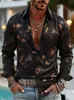 2026 nova camisa masculina de manga longa estilo europeu e americano transfronteiriça com estampa floral retrô e de penas, camisa casual com lapela, item mais vendido