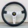 Carro de corrida a vapor de uma peça modificado suporte plano volante de couro suporte preto prateado 350MM14 polegadas volante