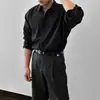 Camisa de manga larga coreana para hombre de primavera y otoño, camisa de negocios moderna con textura de raya vertical, color liso, casual y holgada, top sin arrugas