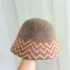 Sombrero de Pescador de Lana Mezclada a Cuadros de Bloques de Color Estilo Japonés para Mujer, Elegante Sombrero de Pescador de Lana Tejida para Otoño e Invierno, Moderno