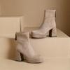Botas Finas de Camurça para Mulheres, Botas Curtas, Novo Estilo Outono e Inverno 2026, Botas Elásticas Europeias e Americanas de Salto Alto, Botas Martin de Alta Qualidade e Elegantes