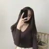 Suéter de Tricô Elegante de Outono Ultrafino com Decote V Estiloso Pulôver Elástico Slim de Manga Longa Top Suéter Básico para Mulheres