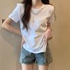 Collar Irregular Camiseta de Manga Corta Hombro Derecho Diseño de Verano para Mujer Camiseta Holgada Top
