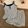 Camisola de Tricô Listrada Colorida de Verão para Mulheres Conjunto Doce para Meninas com Bojos 26 Novo Estilo Roupa de Casa