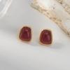Aretes de Pin de Plata S925 Retro Francés Diseño Nicho Aretes Cuadrados Simples de Resina Textura Metal Joyería para la Oreja para Mujer