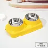 Comedero para Mascotas, Plato para Gatos y Perros, Doble Plato, Plato Integrado para Perros, Antideslizante, Antivuelco, Plato para Mascotas de Acero Inoxidable, Plato de Plástico de Gran Capacidad