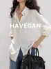 Camisa de Linho Estilo Old Money Relaxado Havegan/Verão para Mulheres, Manga Longa, Novo Estilo 2026, Top Preguiçoso