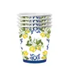 Prato de Papel Descartável Azul e Branco Porcelana Vintage Tema Limão Festa de Frutas de Verão Copo de Papel Guardanapo Faca, Garfo e Colher para traje