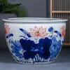Vasos de Cerâmica Grandes para Uso em Jardim Externo, Porcelana Azul e Branca para Criação de Peixes, Plantio de Árvores, Cultivo de Flores, Lírios d'Água, Vasos de Lótus, Atrai Riqueza, Estilo Tradicional, Tamanho Extra Grande