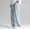 Jeans retos para atacado masculino, estilo fino para primavera e verão, marca da moda, solto, bom caimento, perna larga, fluido, comprimento do chão, calça casual
