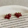 Aretes de Ponis con Goteo de Aceite Rojo para Mujer, Lujo Ligero Vintage, Tendencia de Moda Festiva, Aretes Versátiles