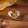 Anillo de Citrino y Amatista Natural de Gran Quilate Unisex Plata de Ley S925 Piedra Preciosa Venta Caliente en Xiaohongshu Al Por Mayor