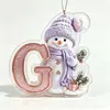 Novas decorações de Natal com boneco de neve roxo transfronteiriças de 26 letras, enfeites acrílicos 2D para casa e carro