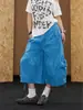 Direto do Fabricante: Calça Cropped Workwear com Cordão e Pregas Estilo Americano com Bolsos Grandes, Shorts de Perna Larga para Homens e Mulheres, Verão