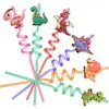 Pajita Espiral de Color de Dinosaurio de Dibujos Animados Parche Creativo para Pajita Decoración de Fiesta Pajita con Codo Venta al por Mayor Transfronteriza