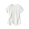Camisa Blanca Irregular de Manga Corta para Hombro para Mujer Verano Nuevo Diseño con Sentido Nicho Dividida Ajustada Cintura Ceñida Top
