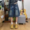 Calças Cinco Pontos Retrô Hot Girl Plus Size Shorts Jeans Femininos Verão Cintura Baixa Calças 5 Pontos Perna Reta Solta Perna Larga Calças de Comprimento Médio