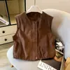 Novo colete elegante e versátil de camurça para outono, nas cores cáqui e café, para mulheres