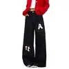 Jeans Retrô Americano Lavado High Street com Estampa de Letras Novo Nicho Versátil Design Cimitarra Jeans Reto