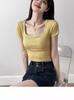 Camiseta de Manga Curta Lisa com Gola Quadrada e Bojo Feminina de Verão Curta Slim Fit Emagrecedora Base de Malha Peça de Roupa Externa Top