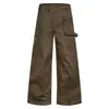 Jeans Wide Leg Workwear Colorido Desgastado High Street Masculino Verde Militar Bolsos 3D Patch Tira Design Corte Desconstruído
