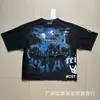 26Ss Camiseta de Manga Corta Ancha con Tachuelas Estampada Cuello Redondo Holgada R3Bel Lavada y Desgastada Retro Europea y Americana para Hombre Tendencia