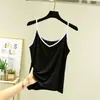 Novo modelo de verão, camisola feminina de modal, color blocking, fina, decote V solto, peça básica versátil