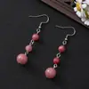 Novos Brincos Gancho de Orelha com Contas Redondas de Calcedônia Chinesa para Mulheres, Personalizados, Retrô, com Franjas Longas de Pedra Natural, Joia de Orelha