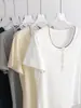Camiseta de Manga Corta con Cuello Redondo y Hombro Normal, Lyocell Tencel de Alta Elasticidad, Suave y Fresca, para Mujer, Top de Verano Ajustado