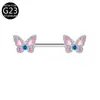 Anillo para Pezón Perforado de Aleación de Titanio G23 Más Vendido Transfronterizo con Circonita de Mariposa, Lindo y Dulce Anillo para Pezón Perforado F136