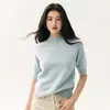 Novedades de moda para otoño e invierno: Camiseta de punto para mujer con cuello semi-alto, mangas raglán, color liso, corte holgado, top básico versátil