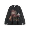 Camiseta de manga comprida lavada antiga para homens e mulheres American Street Hip-Hop Moda antiga Algodão pesado Casual Base Camisa Outono