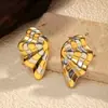Aretes Alados Geométricos Lisos y Acanalados de Acero Inoxidable Dorado de 18 Quilates Estilo Ins Europeo y Americano Aretes Dorados para Mujer
