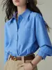 Camisa Juice! Azul Klein Estilo Francês Ar Sense Profissional para o Trabalho Perfil Levemente Solto Camisa de Manga Longa