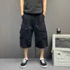 Shorts Cargo Casuais Pretos Retro Americanos com Múltiplos Bolsos, Largos, para Homens e Mulheres, Novas Calças Cropped de Perna Larga de Verão para Casais