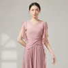 Nuevo estilo de traje de danza clásica, top de malla elástica con pequeñas mangas acampanadas, conjunto de práctica de gasa fluida, atuendo étnico para actuación de danza china