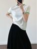 Camiseta de Manga Corta de Punto de Seda Helada con Bloques de Color Estilo Hong Kong y Americano para Mujer, Nuevo Top Básico Chic Juvenil de Verano