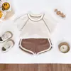 25 Nuevos Trajes Deportivos de Verano Estilo Coreano para Bebé Estilo Ins Waffle Manga Corta Pantalones Cortos Conjunto Casual de Dos Piezas para Bebé
