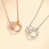 Collar con Doble Anillo de Plata s925 Explosiones de Amazon Transfronterizo para Mujer Red de Internet Cadena para Clavícula de Doble Círculo Todo Fósforo Joyería