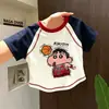 Camiseta de Manga Corta 100% Algodón para Niños 2026 Verano Estampado con Bordado de Imitación Parte Superior Versátil con Bloques de Color para Niños Ropa Exterior Camiseta de Base