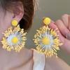Brincos de Franja Flor Amarela Agulha de Prata Estilo Super Fada Mori Primavera e Verão Doces Brincos Moda Luxo Leve Brincos de Alta Qualidade para Mulheres