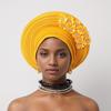 Amazon Flor Adhesiva Industria Pesada Seda Brillante Gorro de Solapa Fiesta de Boda Nigeria aoto gele Puntera