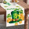 Bandeirinha de Mesa Popular do Dia de São Patrício Anão Estampa de Trevo Material de Linho Toalha de Mesa Decorativa para Feriado de Primavera