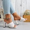 Tamaño Grande Comercio Exterior Verano Nuevo Estilo Coreano Zapatillas Tejidas de Punto para Mujer con Tacones Gruesos, Mocasines Abiertos, Sandalias de Moda de Tacón Alto y Punta Cuadrada