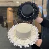 Sombrero de Paja con Encaje de Perlas Estilo Japonés Dulce para Mujer, Nuevo para Primavera y Verano, Ala Ancha, Protección Solar para Exteriores, Sombrero de Copa Blanco