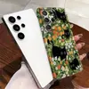 Funda de Teléfono Negra con Gato Verde Floral de Venta Caliente Transfronteriza para Samsung S24 Ultra Película Brillante S25 Cubierta Protectora Anti-Caídas